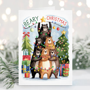 Tarjeta de Navidad de Ositos Adorables Acuarela