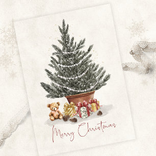 Tarjeta de Navidad de Oso de Peluche Lindo Árbol