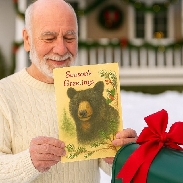 Tarjeta de Navidad de Oso Negro con Acuarela (Wildlife bear Christmas Card is perfect for senior neighbors.  Personalize the inside greeting)