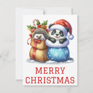 Tarjeta de Navidad de Oso Panda y Cría de Erizo Ad