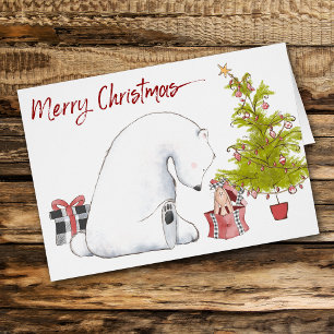 Tarjeta de Navidad de Oso Polar Adorable y Conejo
