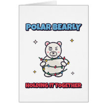 Tarjeta de Navidad de oso polar que apenas se mant