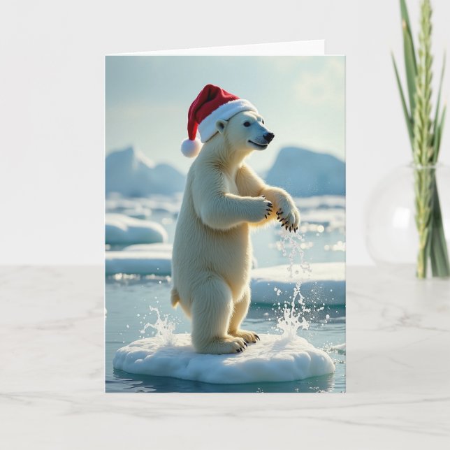 Tarjeta de Navidad de Oso Polar Salpicando (Anverso)