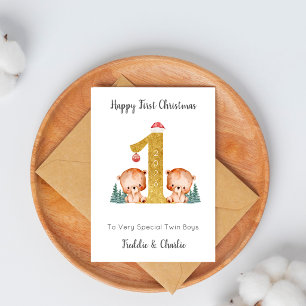 Tarjeta de Navidad de osos del bosque para el prim