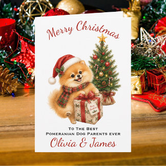 Tarjeta de Navidad de padres de perro Pomerania