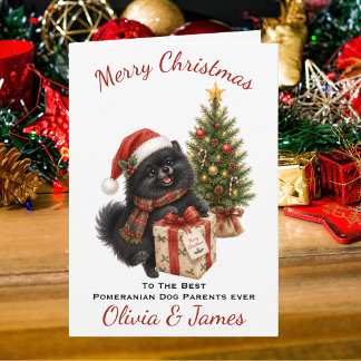 Tarjeta de Navidad de padres de perro Pomerania ne