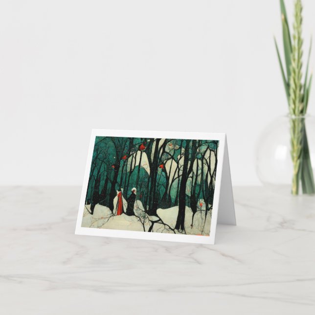 Tarjeta de Navidad de paisaje de invierno plegada  (Anverso)