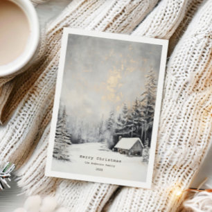 Tarjeta de Navidad de paisaje invernal acogedor