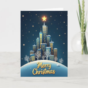 Tarjeta de Navidad de paisaje urbano invernal