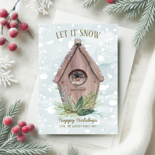 Tarjeta de Navidad de Pájaro Invernal Rústico Deja