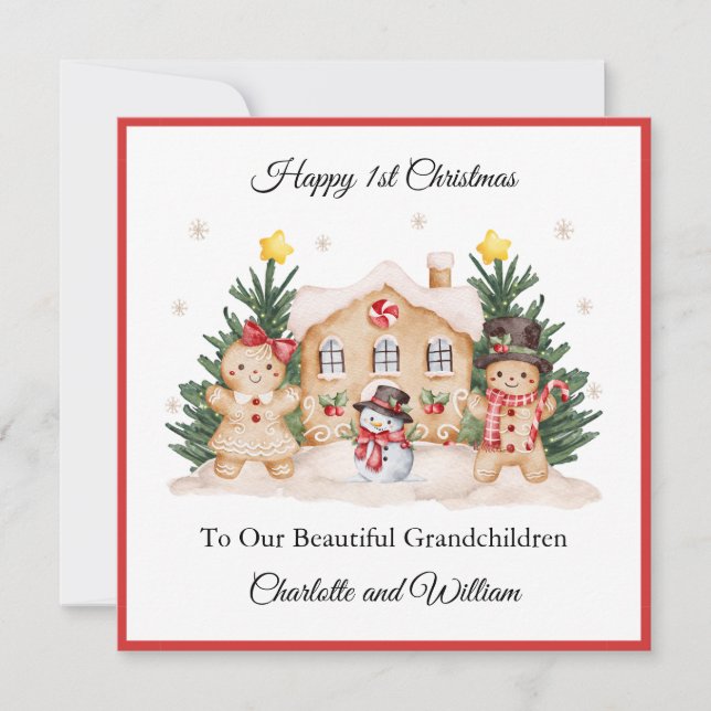 Tarjeta de Navidad de pan de jengibre para niño y  (Anverso)