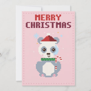 Tarjeta de Navidad de Panda Rosa en Pixel Art