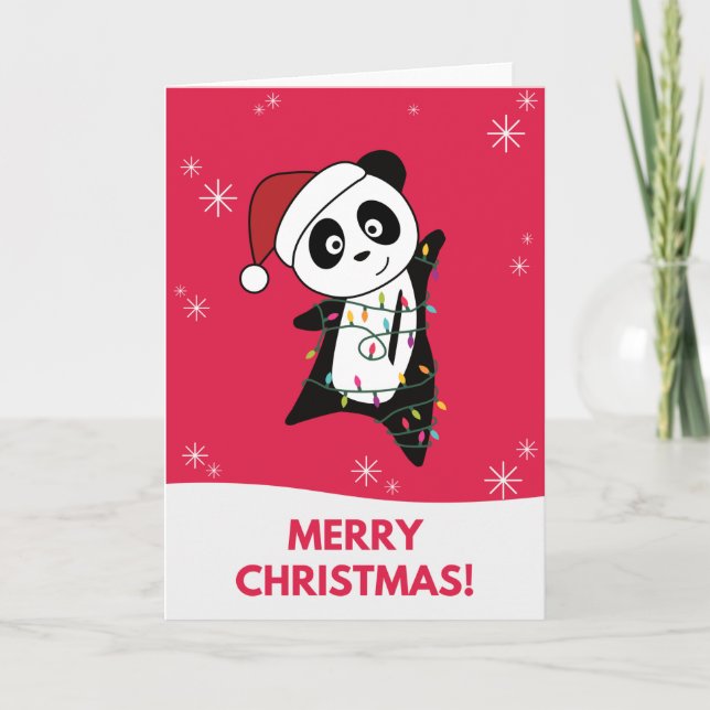 Tarjeta de Navidad de Pandas con Nieve de Invierno (Anverso)