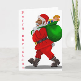 Tarjeta de Navidad de Papá Noel afroamericano