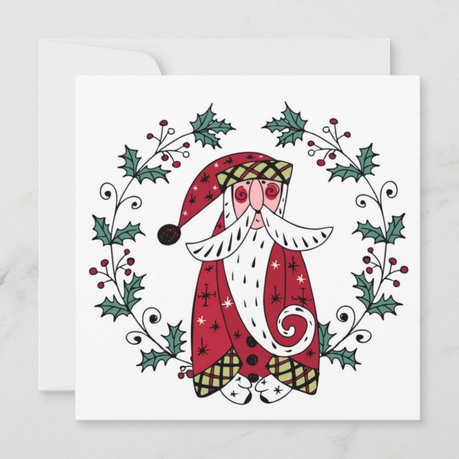 Tarjeta de Navidad de Papá Noel Caprichosa (Anverso)