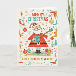Tarjeta de Navidad de Papá Noel Columpiándose