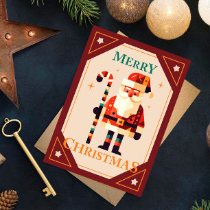 Tarjeta de Navidad de Papá Noel con Bastón de Cara