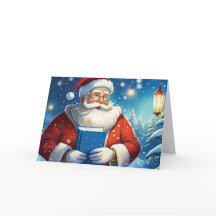 Tarjeta de Navidad de Papá Noel con Libro Grande