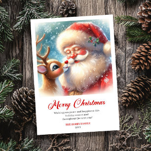 Tarjeta de Navidad de Papá Noel con Rudolph Atempo