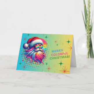 Tarjeta de Navidad de Papá Noel de colores brillan