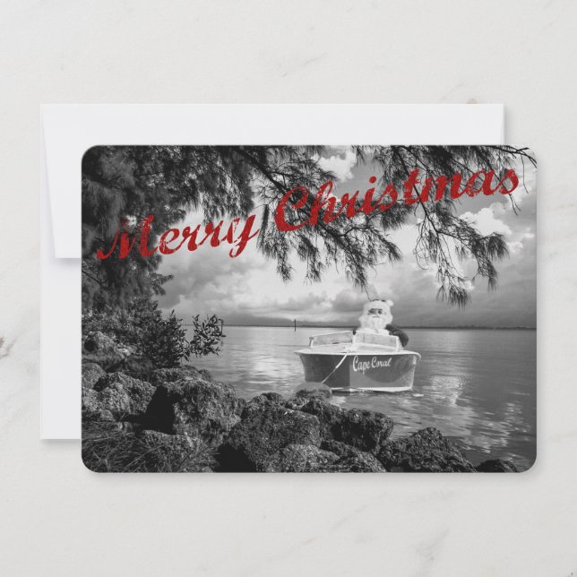 Tarjeta de Navidad de Papá Noel del canotaje (Anverso)