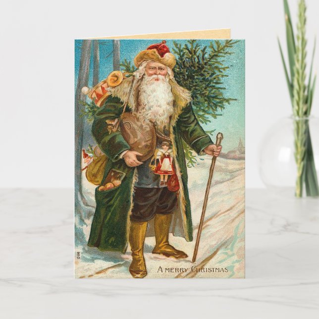 Tarjeta de Navidad de Papá Noel del vintage (Anverso)