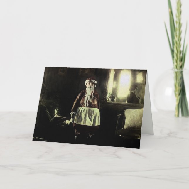 Tarjeta de Navidad de Papá Noel espeluznante antig (Anverso)