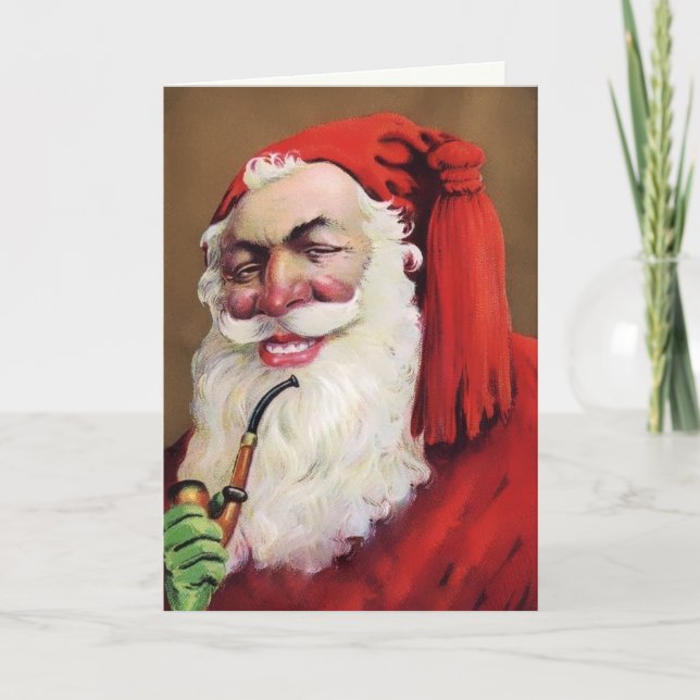 Tarjeta de Navidad de Papá Noel espeluznante vinta (Anverso)
