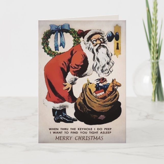 Tarjeta de Navidad de Papá Noel espía espeluznante (Anverso)