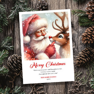 Tarjeta de Navidad de Papá Noel juguetón con Rudol