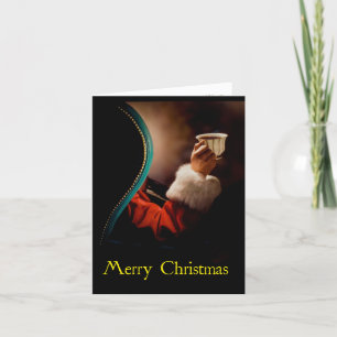 Tarjeta de Navidad de Papá Noel y café al estilo r