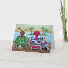 Tarjeta de Navidad de Papá Noel y Reno divertidos