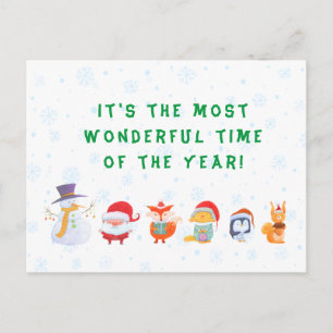 Tarjeta de Navidad de Papá Noel y sus amigos anima