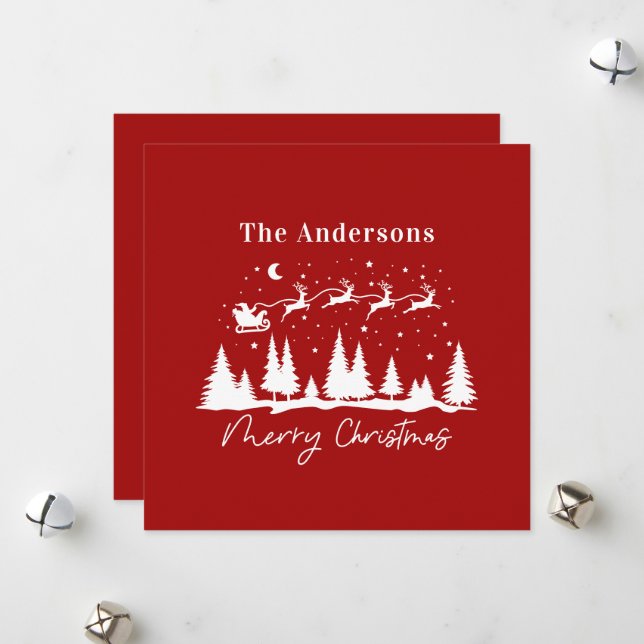 Tarjeta de Navidad de Papá Noel y trineo de renos (Anverso/Reverso In Situ)