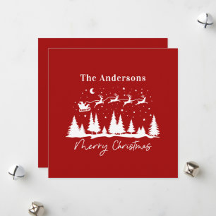 Tarjeta de Navidad de Papá Noel y trineo de renos 