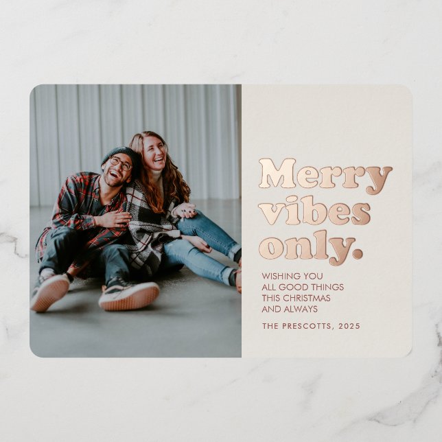 Tarjeta de Navidad de papel de aluminio retro con  (Anverso)