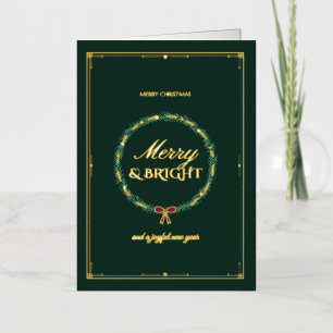 Tarjeta de Navidad de papel de oro Merry & Bright 