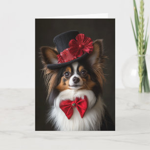 Tarjeta de Navidad de Papillon Elegante Perro Vict