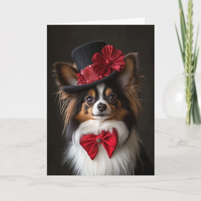 Tarjeta de Navidad de Papillon Elegante Perro Vict (Anverso)