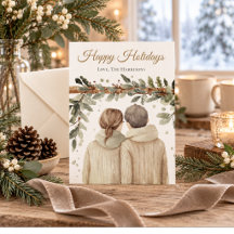 Tarjeta de Navidad de pareja en acuarela para las