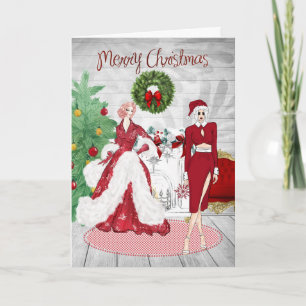 Tarjeta de Navidad de Pareja Lesbiana Moderna y El