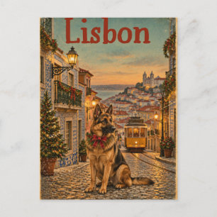 Tarjeta de Navidad de Pastor Alemán en Lisboa