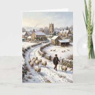 Tarjeta de Navidad de pastor de ovejas de invierno