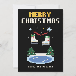 Tarjeta de Navidad de patines de hielo en arte de