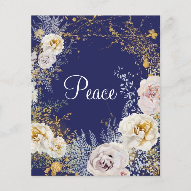 Tarjeta de navidad de paz floral azul elegida para (Anverso)