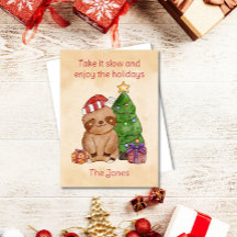 Tarjeta de Navidad de Perezoso con Acuarela