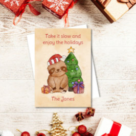 Tarjeta de Navidad de Perezoso con Acuarela
