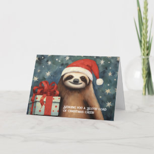 Tarjeta de Navidad de Perezoso con un Regalo