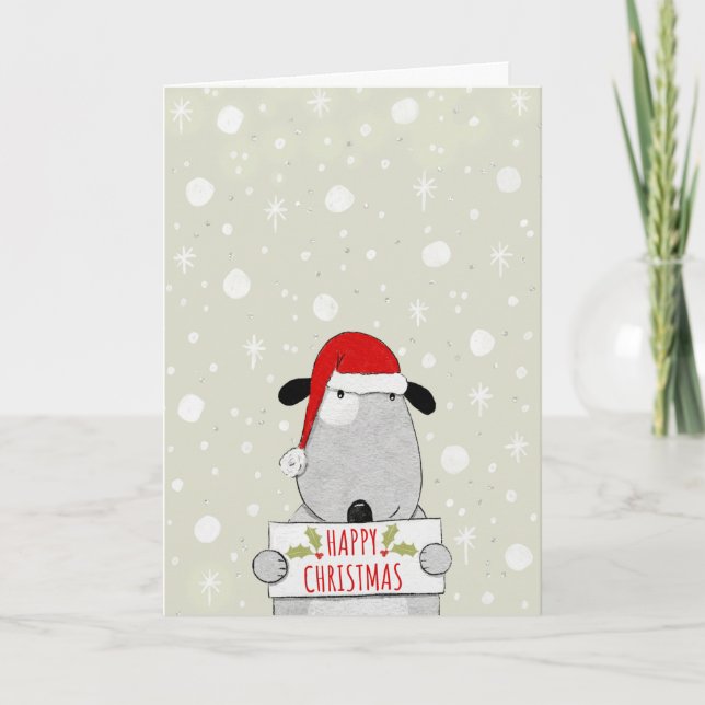 Tarjeta de Navidad de Perro Adorable con Letrero d (Anverso)