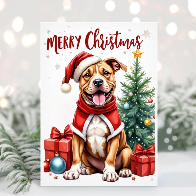 Tarjeta de Navidad de perro boxeador a la acuarela (Boxer Christmas Card)